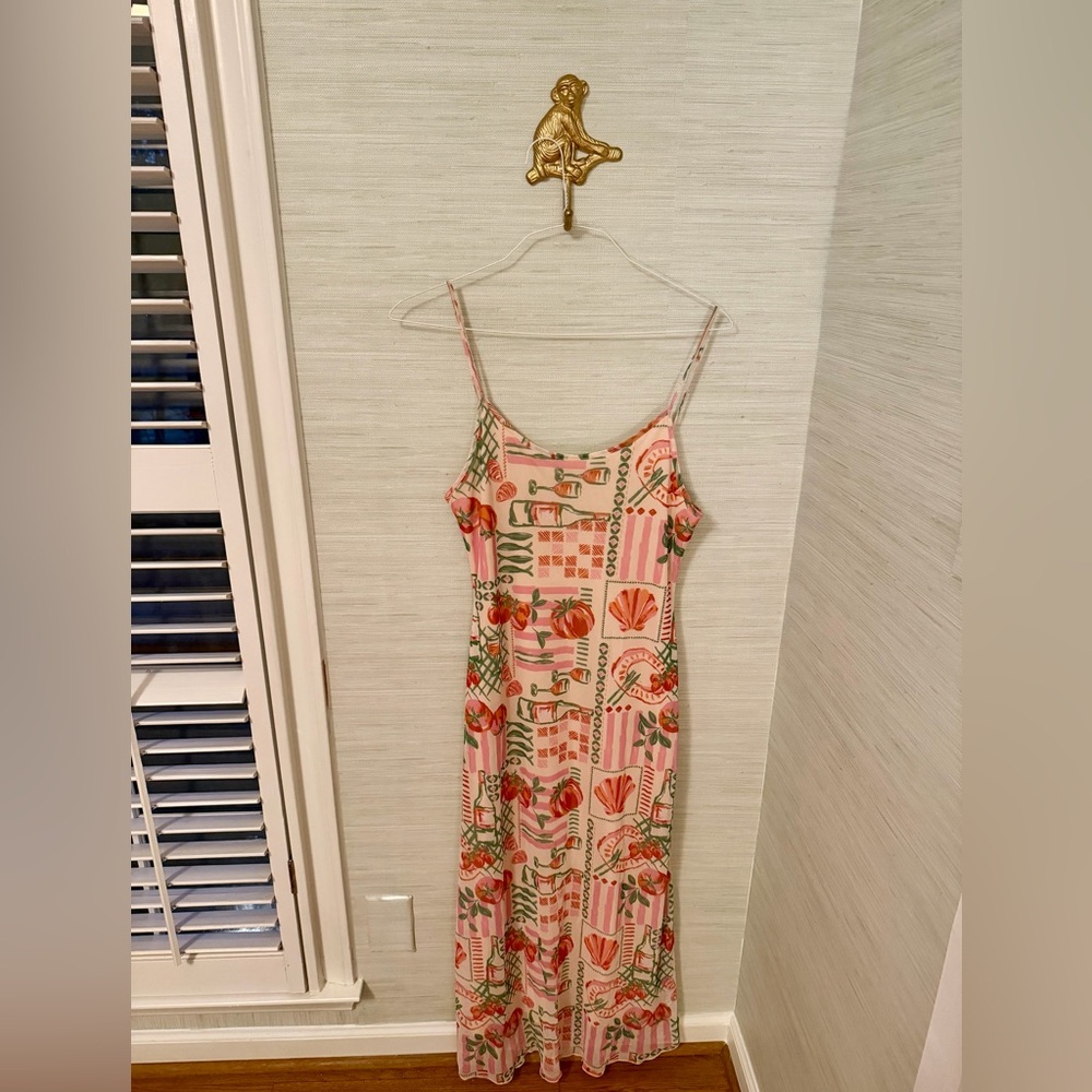 See You Monday Pink and Green Patterned Maxi Dress